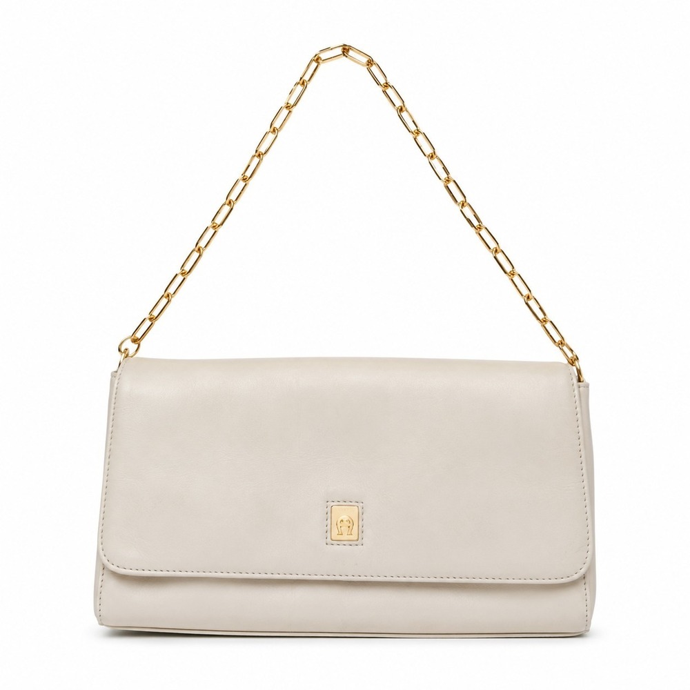 Etienne Aigner Shoulder Bag Women Small Cream Leather Gold Chain Flap Purse Luxe